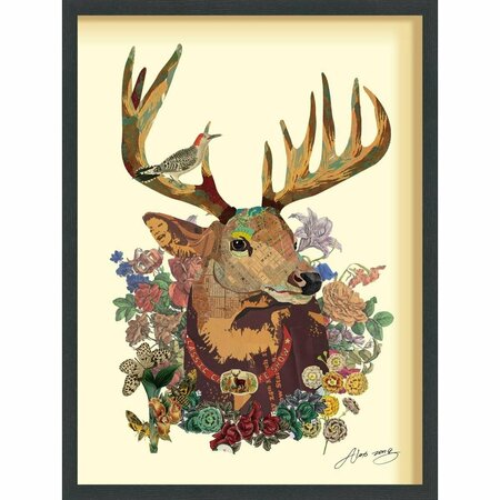 SOLID STORAGE SUPPLIES Mr. Deer - Dimensional Art Collage Hand Signed by Alex Zeng Framed Graphic Wall Art SO996046